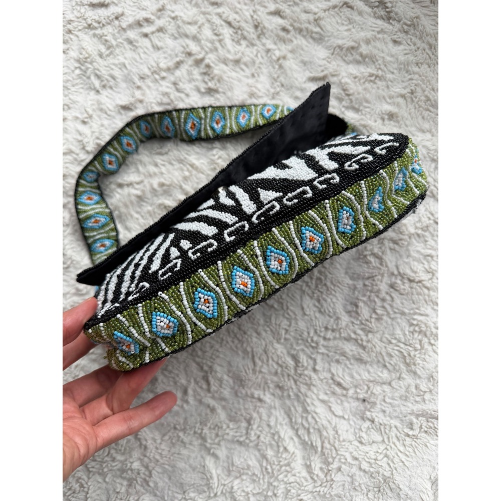 Cache Vintage Y2K Beaded Baguette Shoulder Bag Zebra Geometric Animal Print - Picture 10 of 16